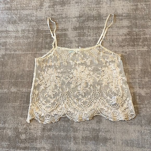 Kimchi Blue Tops - Kimchi Blue Ivory Lace Sheer Tank Top